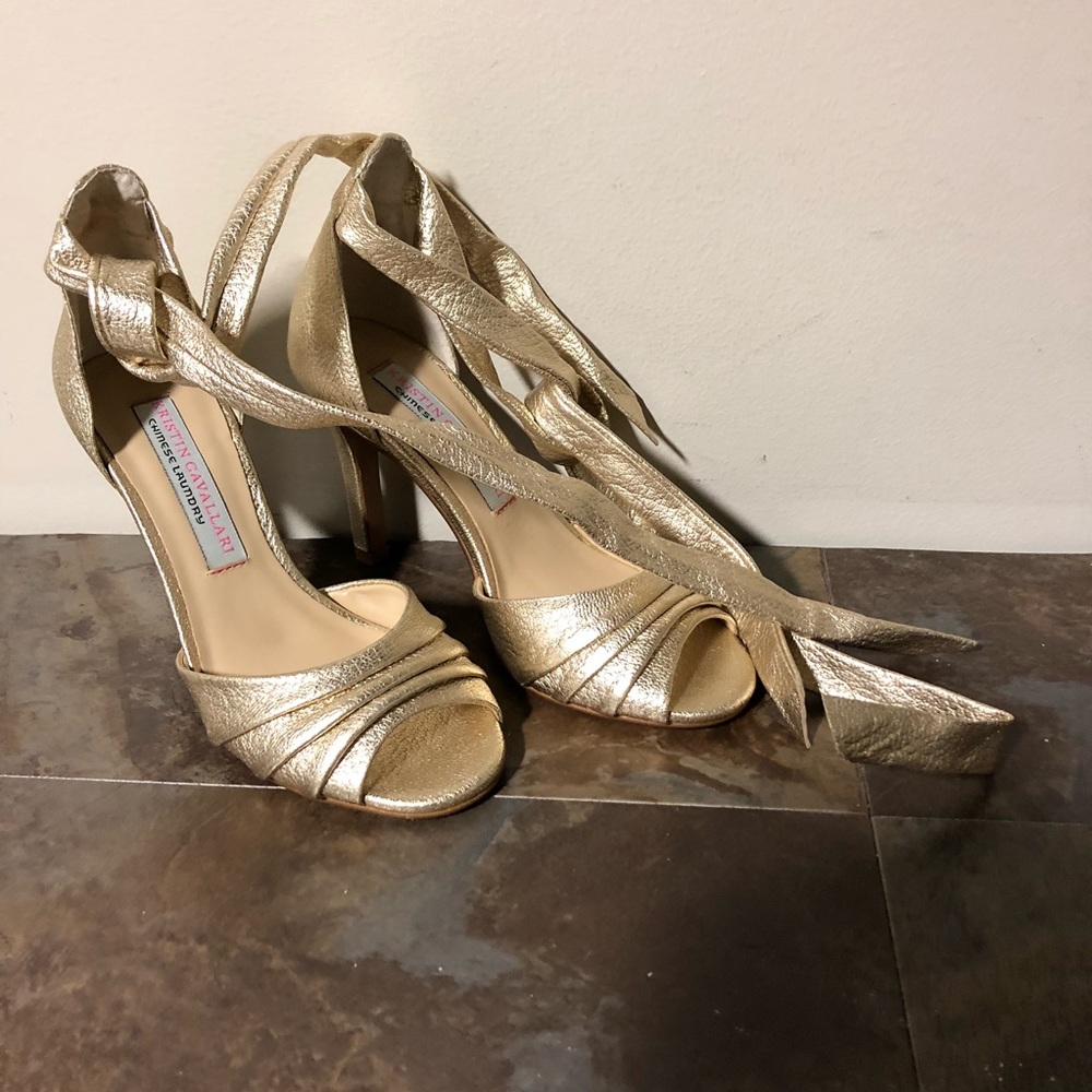 Chinese Laundry Kristin Cavallari Gold Lace-Up Peep Toe Heels Pinup Retr0